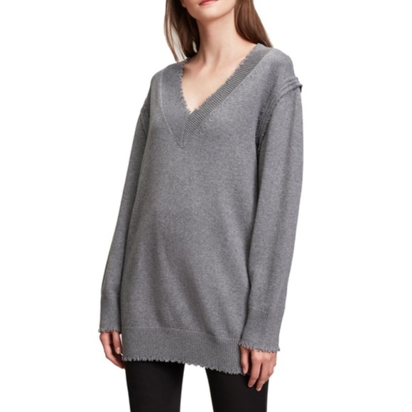 T Alexander Wang Raw Edge V-Neck Longer Length Sweater Gray Size XS Women’s - Picture 1 of 9